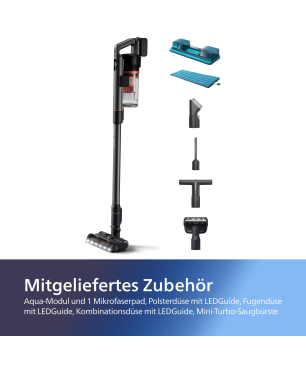 PHILIPS XC7055/01 Aqua mit Laufzeit von bis zu 80 Min., kabellos, Stielsauger, Akkubetrieb, 25,2 Volt