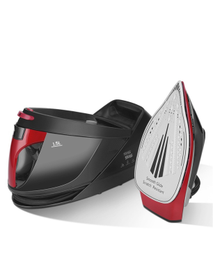 SYNTEK Dampfbügeleisen Rot Handbügeleisen nass & trocken kompakt hängend Dampfbügeleisen (2200 Watt, Keramische Bodenplatte)