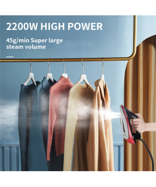 SYNTEK Dampfbügeleisen Rot Handbügeleisen nass & trocken kompakt hängend Dampfbügeleisen (2200 Watt, Keramische Bodenplatte)