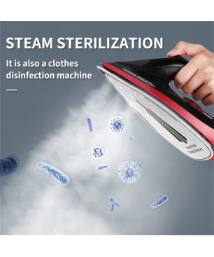 SYNTEK Dampfbügeleisen Rot Handbügeleisen nass & trocken kompakt hängend Dampfbügeleisen (2200 Watt, Keramische Bodenplatte)