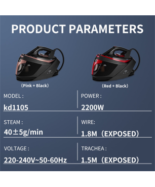 SYNTEK Dampfbügeleisen Rot Handbügeleisen nass & trocken kompakt hängend Dampfbügeleisen (2200 Watt, Keramische Bodenplatte)