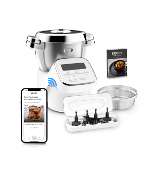 KRUPS HP60A1 i-Prep&Cook XL Küchenmaschine mit Kochfunktion Weiß/Edelstahl (Rührschüsselkapazität: 3 Liter, 1550 Watt)