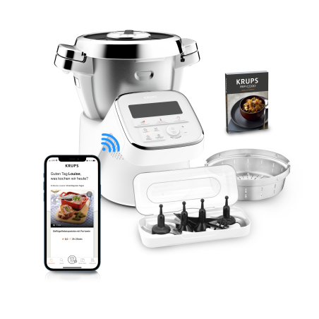 KRUPS HP60A1 i-Prep&Cook XL Küchenmaschine mit Kochfunktion Weiß/Edelstahl (Rührschüsselkapazität: 3 Liter, 1550 Watt)