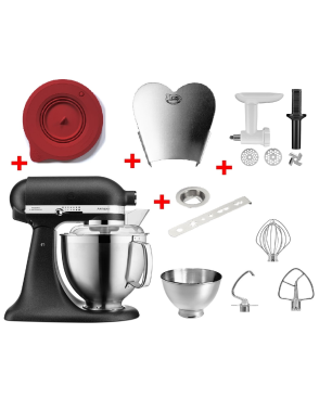 KITCHENAID 5KSM185PSEBK inkl. Edelstahlrührelmenten und 4 Zubehöre Küchenmaschine Gusseisenschwarz (300 Watt)