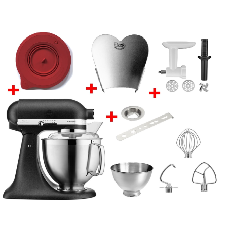 KITCHENAID 5KSM185PSEBK inkl. Edelstahlrührelmenten und 4 Zubehöre Küchenmaschine Gusseisenschwarz (300 Watt)