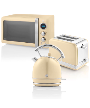 SWAN Retro STRP2070CNEU Set Toaster und Wasserkocher Creme (850 Watt, Schlitze: 2)