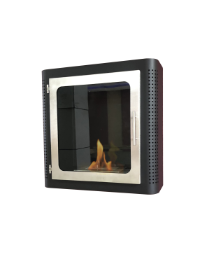 PURLINE Bioethanol-Wandkamin aus schwarzem Edelstahl quadratisches Design wandmontierter Biokamin (3000 Watt)