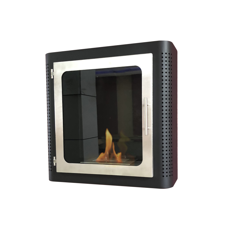 PURLINE Bioethanol-Wandkamin aus schwarzem Edelstahl quadratisches Design wandmontierter Biokamin (3000 Watt)