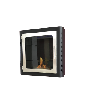 PURLINE Bioethanol-Wandkamin aus schwarzem Edelstahl quadratisches Design wandmontierter Biokamin (3000 Watt)