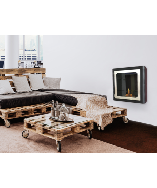 PURLINE Bioethanol-Wandkamin aus schwarzem Edelstahl quadratisches Design wandmontierter Biokamin (3000 Watt)