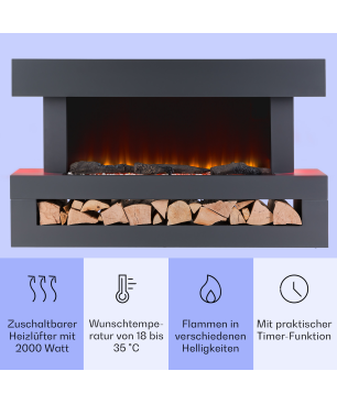KLARSTEIN Studio Light & Fire Elektrischer Kamin (2000 Watt) Dunkelgrau