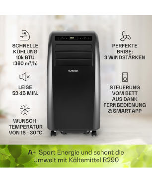 KLARSTEIN Metrobreeze Rom Smart Klimagerät Schwarz (Max. Raumgröße: 49 m², EEK: A+)