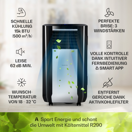 KLARSTEIN Max Breeze Smart mobile Klimaanlage Schwarz (Max. Raumgröße: 95 m², EEK: A)