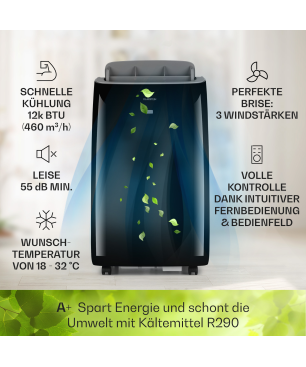 KLARSTEIN Grandbreeze Eco 12K Klimagerät Schwarz (Max. Raumgröße: 59 m², EEK: A+)