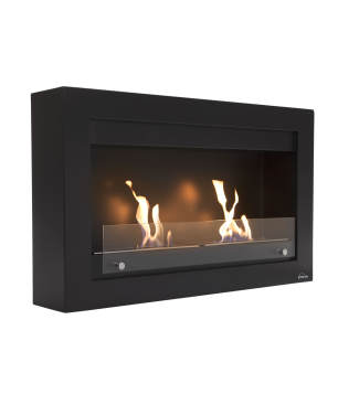 PURLINE Bioethanol-Wandkamin großer Breite aus schwarzem Stahl mit doppelter Flamme wandmontierter Biokamin (4000 Watt)