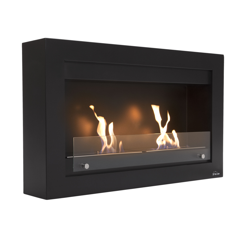 PURLINE Bioethanol-Wandkamin großer Breite aus schwarzem Stahl mit doppelter Flamme wandmontierter Biokamin (4000 Watt)