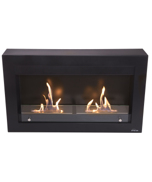 PURLINE Bioethanol-Wandkamin großer Breite aus schwarzem Stahl mit doppelter Flamme wandmontierter Biokamin (4000 Watt)