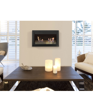 PURLINE Bioethanol-Wandkamin großer Breite aus schwarzem Stahl mit doppelter Flamme wandmontierter Biokamin (4000 Watt)