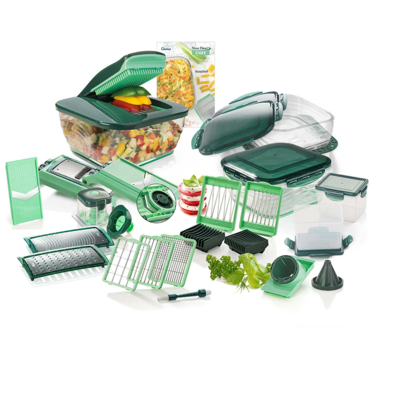 GENIUS Nicer Dicer Chef inkl. Glasschüssel (Set 34-tlg.) Gemüseschneider