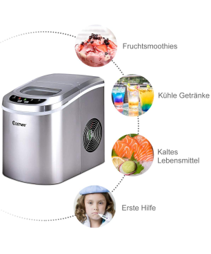 COSTWAY Eismaschine Eiswürfelbereiter (105 Watt, Silber)