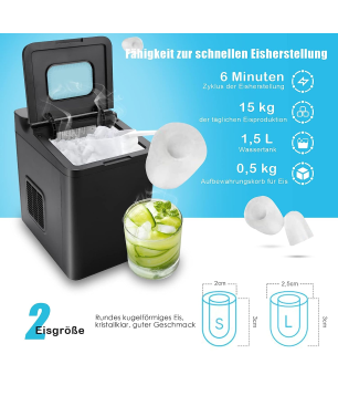 COSTWAY 12 kg Eiswürfelmaschine (112 Watt, Schwarz)
