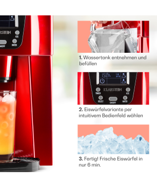 KLARSTEIN Ice Volcano 2G Eiswürfelmaschine (130 Watt, Rot)