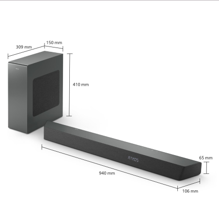 PHILIPS TAB 8507B/10, Soundbar mit kabellosem Subwoofer, schwarz
