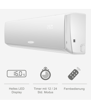 BECOOL BC12SK2101QW inkl. Vollinstallation Split Klimagerät Weiß Energieeffizienzklasse: A++, Max. Raumgröße: 105 m³