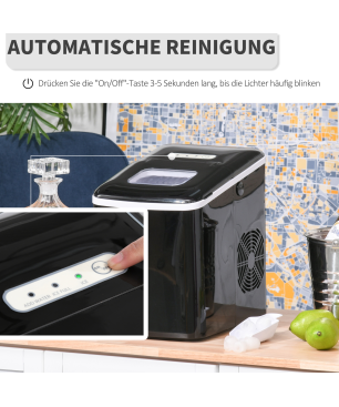 HOMCOM mit automatischer Reinigungsfunktion Eiswürfelmaschine (120 Watt, Schwarz)