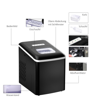HOMCOM mit automatischer Reinigungsfunktion Eiswürfelmaschine (120 Watt, Schwarz)