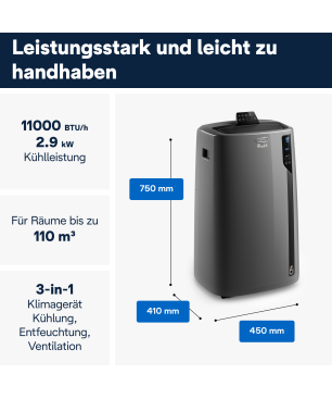 DELONGHI Pinguino PAC EL112 CST Klimagerät Anthrazit (Max. Raumgröße: 110 m³, EEK: A+)