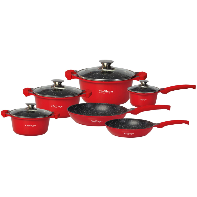 CHEFFINGER 10-Teilig Kochtopf Aluminium Rot