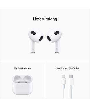 APPLE AirPods (3. Generation mit MagSafe Ladecase), In-ear Kopfhörer Bluetooth Weiß