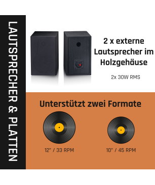 LENCO LS-500BK - 2 externe Lautsprechern - Bluetooth Plattenspieler Schwarz