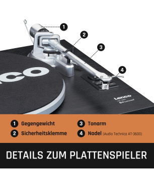 LENCO LS-500BK - 2 externe Lautsprechern - Bluetooth Plattenspieler Schwarz