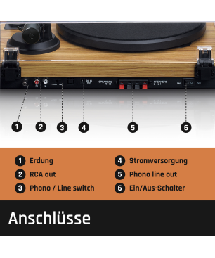LENCO LS-500OK - eingebauter Verstärker mit Bluetooth und 2 externen Lautsprechern - Plattenspieler Nussbaum