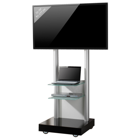 VCM Monte-Visolo 3 mit 2 Zwischenböden TV-Standfuß Schwarzlack/Klarglas