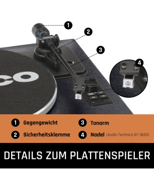 LENCO LS-430BK - 4 eingebaute Lautsprechern - Bluetooth Plattenspieler Schwarz
