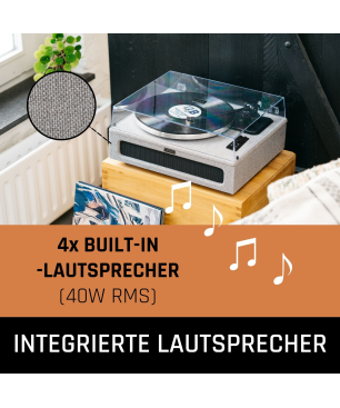 LENCO LS-440GY - 4 eingebaute Lautsprecher - Plattenspieler Grau