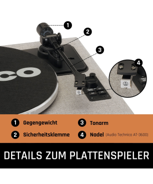 LENCO LS-440GY - 4 eingebaute Lautsprecher - Plattenspieler Grau
