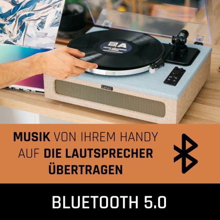LENCO LS-440BUBG - 4 eingebaute Lautsprechern - Bluetooth Plattenspieler Blau-Taupe