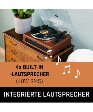 LENCO LS-430BN - 4 eingebaute Lautsprechern - Bluetooth Plattenspieler Braun