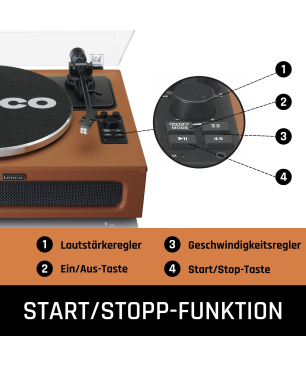 LENCO LS-430BN - 4 eingebaute Lautsprechern - Bluetooth Plattenspieler Braun