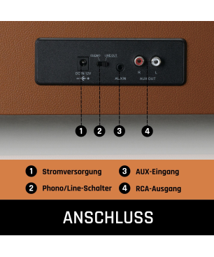 LENCO LS-430BN - 4 eingebaute Lautsprechern - Bluetooth Plattenspieler Braun