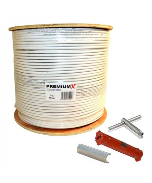 PREMIUMX 500m BASIC Koaxialkabel 135dB 4-fach SAT Koax Kabel Montage-Set Antennenkabel, Weiß