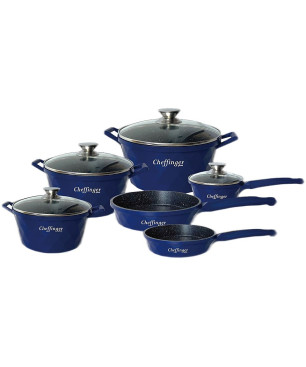 CHEFFINGER 12-Teilig Diamant Topf Kochtopfset Aluminium Blau