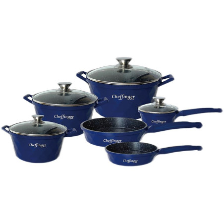 CHEFFINGER 12-Teilig Diamant Topf Kochtopfset Aluminium Blau