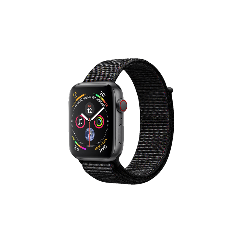 APPLE Watch Series 4 (GPS + Cellular) 44mm Smartwatch Aluminium gewebtes Nylon, 140-210 mm, Gehäuse: Dunkelgrau