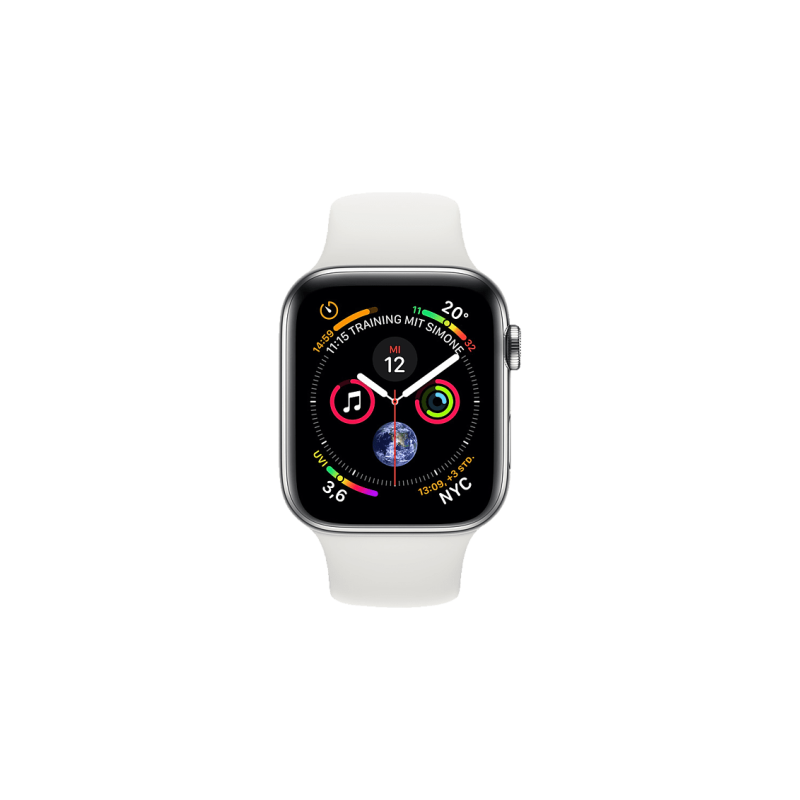 APPLE Watch Series 4 (GPS + Cellular) 44mm Smartwatch Edelstahl Kunststoff, 140-210 mm, Armband: Weiß, Gehäuse: Silber