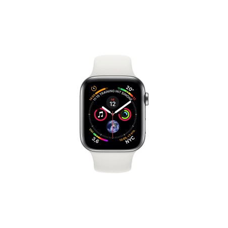 APPLE Watch Series 4 (GPS + Cellular) 44mm Smartwatch Edelstahl Kunststoff, 140-210 mm, Armband: Weiß, Gehäuse: Silber